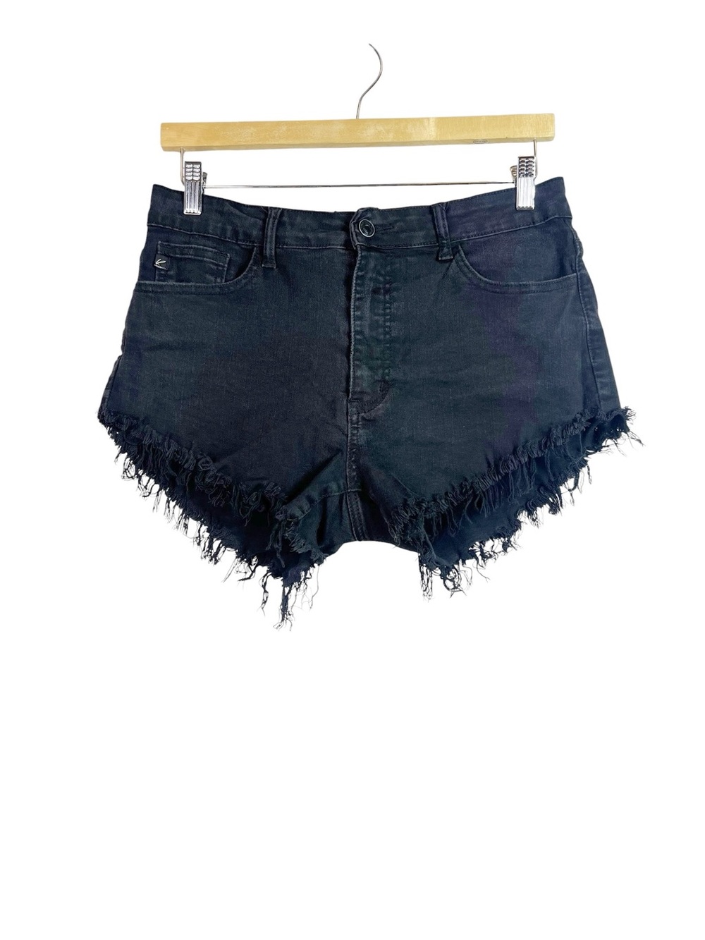 Kancan Black Frayed Hem Denim Cut Off Shorts Size 30 Boho Festival
